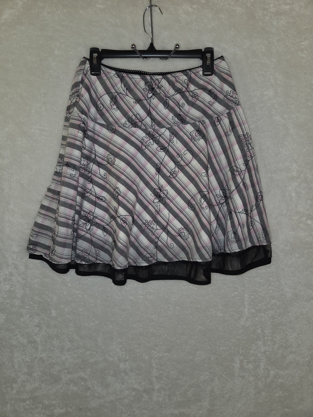 Joe Benbasset VTG Y2K Skirt Grunge Goth Skater Grey Pink Floral Plaid Sz L